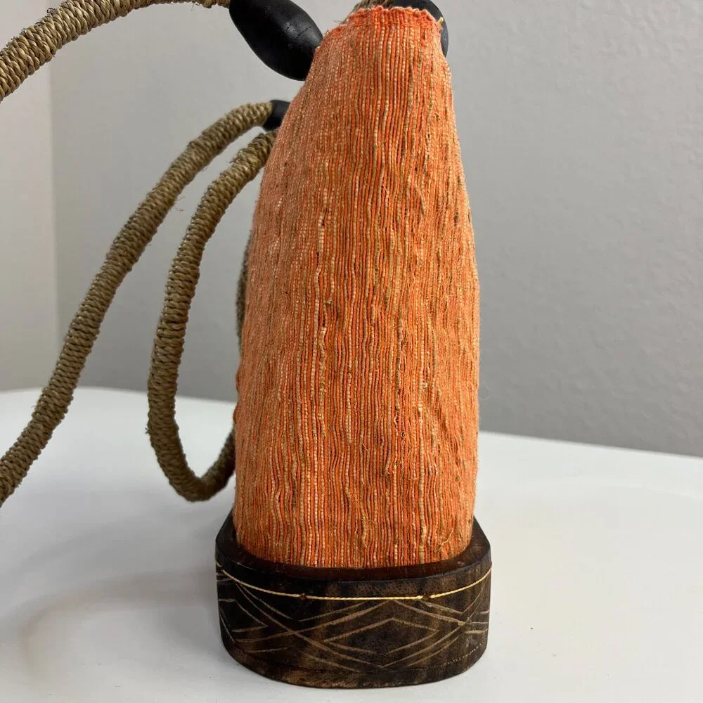 Orange Brown Natural Woven Wood Purse Tote Shoulder Bag Zip Closure - Picture 5 of 16